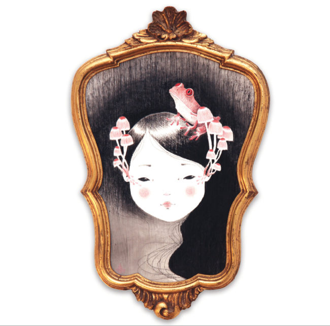 seforapons-acrylics-graphite-colouredpencils-symbiosis-pink-frog-mushroom-kaeruchan