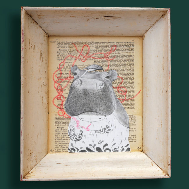 seforapons-acrylics-graphite-colouredpencils-oldpaper-symbiosis-hippopotamus-kabakun