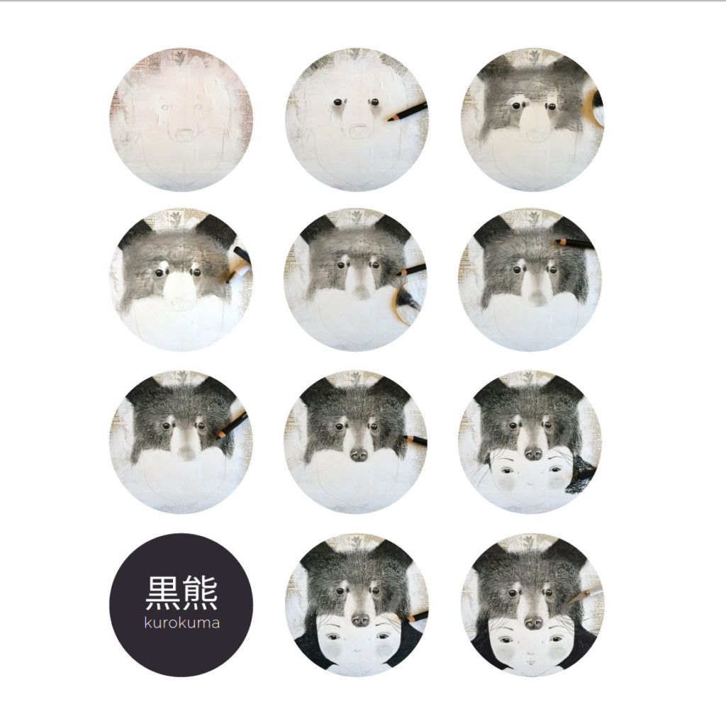 seforapons-acrylics-graphite-oldpaper-symbiosis-bear-girl-kurokuma