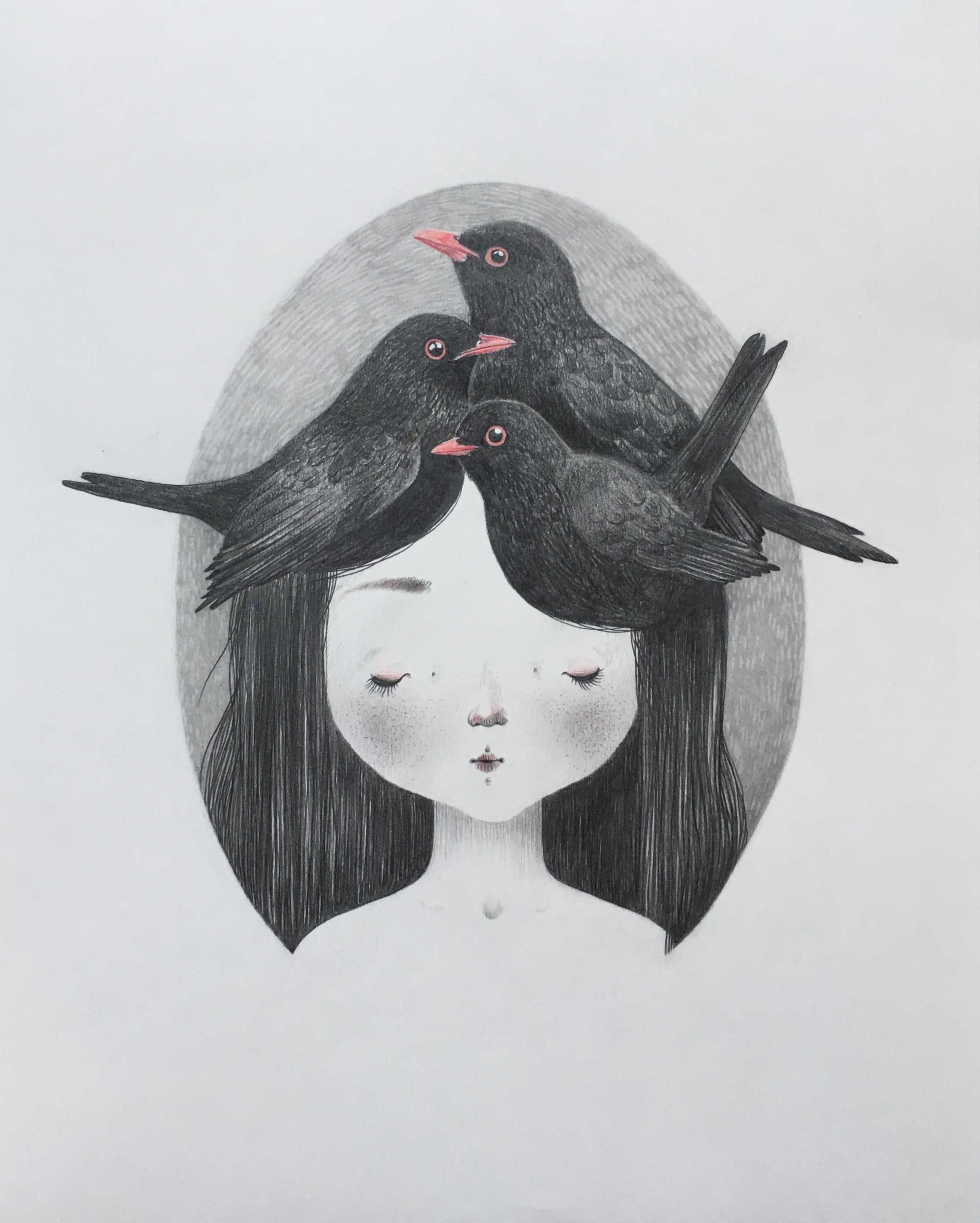 seforapons-graphite-coloured pencils-girl-blackbird-symbiosis-kurotadorichan