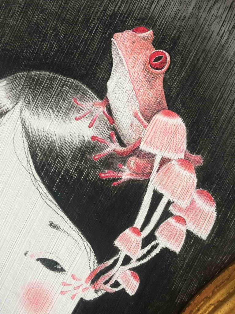 seforapons-acrylics-graphite-colouredpencils-symbiosis-pink-frog-mushroom-kaeruchan-3