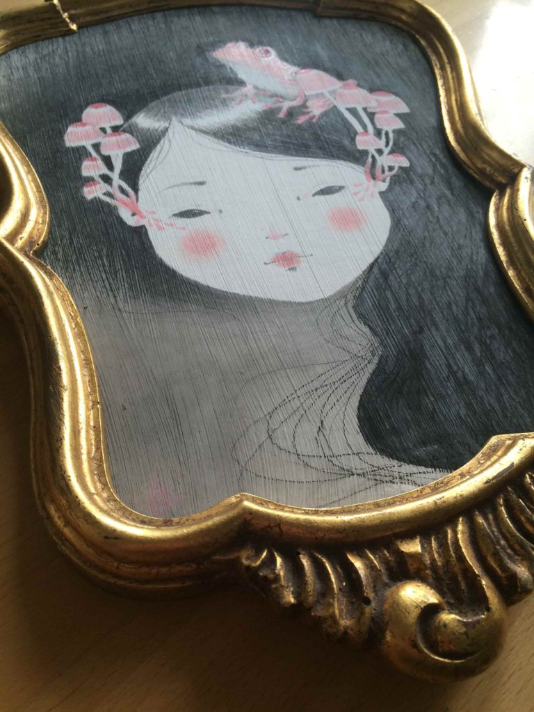 seforapons-acrylics-graphite-colouredpencils-symbiosis-pink-frog-mushroom-kaeruchan-4