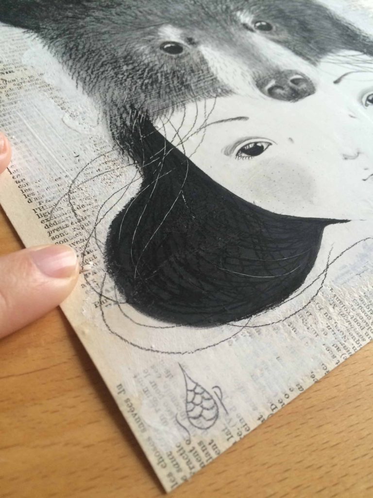 seforapons-acrylics-graphite-oldpaper-symbiosis-bear-girl-kurokuma-2