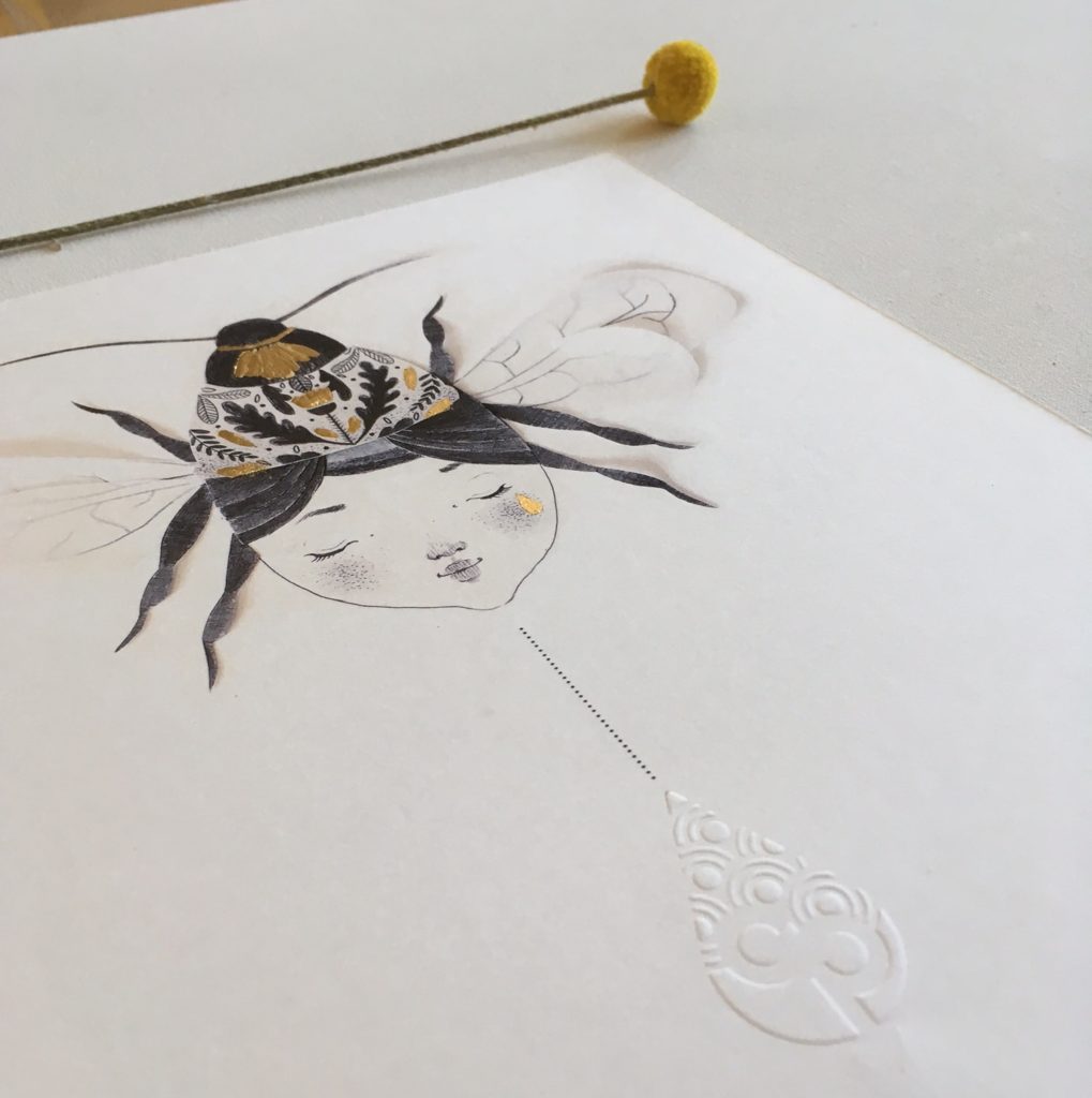 seforapons-graphite-collage-goldleaf-bee-girl-print-proserpina2
